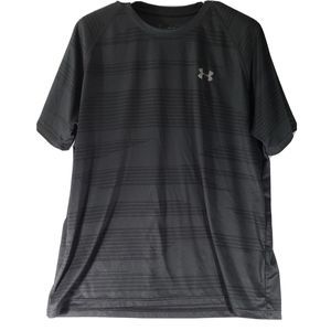 Under Armour Heat Gear Shirt Mens Large Black Stripes Athleisure Workout Casual